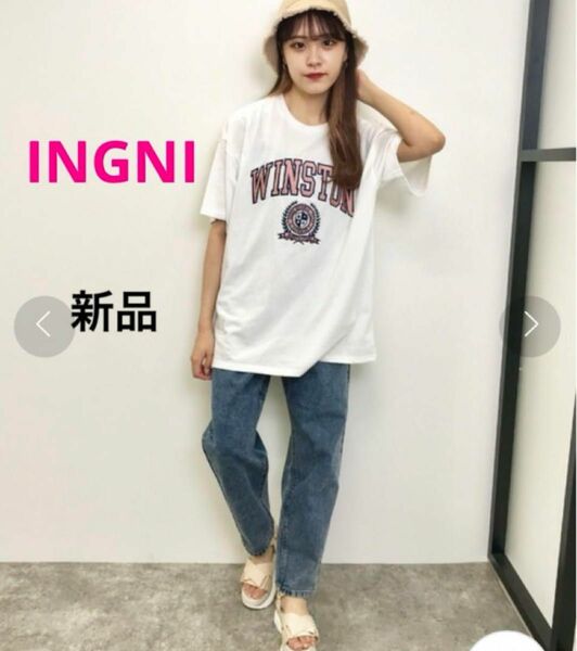 [新品] INGNI (イング)フロッキーカレッジロゴ半袖Tシャツ