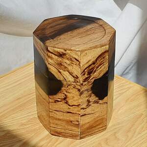 小物入れ 黒柿(クロガキ) 幅9.6cm 高13.2cm 外面八角柱 手作り 木製 超銘木