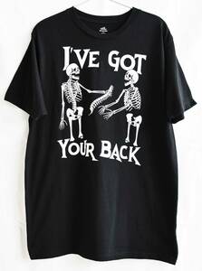 即決【90'sヴィンテージ/celebrate! : HALLOWEEN】I'VE GOT YOUR BACK/ 2スカル Tシャツ/M/ブラック/ハロウィン/アメリカ買付(nk-244-3-2)