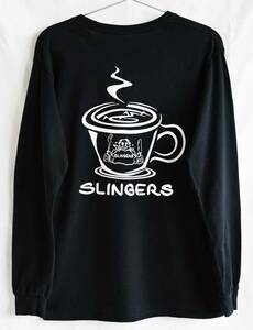 即決【90'sヴィンテージ /GILDAN】SLINGERS/ ポップアート長袖Tシャツ/S/ブラック/アメコミ風プリント/コーヒーカップ/レア(nk-244-4-2)