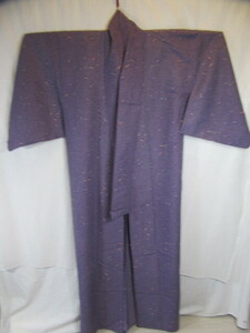 ポリエステル100％着物　単衣　ひとえ和服　レディース　広衿　小紋　青紫系　サイズ L