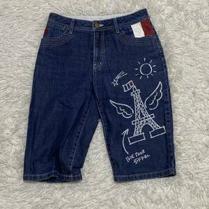 * tricolor * paint design *CASTELBAJAC Castelbajac shorts Denim jeans 9 size lady's 