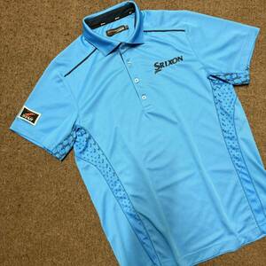  прекрасный товар SRIXON Srixon рубашка-поло с коротким рукавом мужской L синий серия Logo вышивка стрейч Golf одежда 