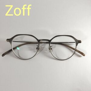 zoff　ゾフメガネ　クラウンパント　メタルフレーム　ブロー眼鏡　マットゴールド　度付き