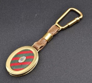 GUCCI Gucci key holder key ring Gold tone gold leather leather red red green green Brown tea color 4345