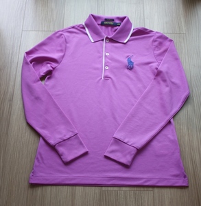 * beautiful goods trying on only Ralph Lauren RALPH LAUREN Golf Lady's polo-shirt with long sleeves left . origin Logo Mark entering purple!