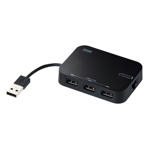 純正品 サンワサプライ SANWA SUPPLY USB-HLA306BK 有線LANアダプター内蔵 3ポートUSB2.0ハブ ブラック 【代引不可】[ネコポス」中古品