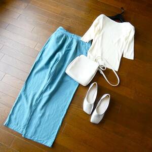 JEANASIS Jeanasis pi- кок голубой подкладка есть искусственный шелк linen широкий брюки 