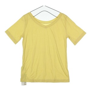 [09732] новый старый товар INED Ined короткий рукав футболка cut and sewn размер 9 / примерно M желтый одноцветный простой casual V шея женский обычная цена 3900 иен 