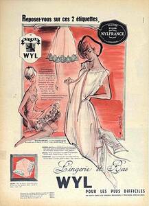 1968年Nylfranceランジェリー/ヴィンテージ・フランス雑誌広告オリジナル・ポスター