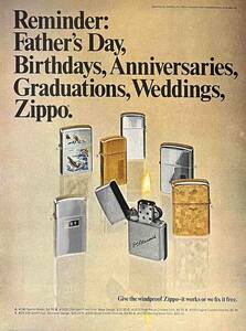 1969年ZIPPO Lightersマインダー：父の日、誕生日、記念日、卒業式、結婚式、Zippo。/ヴィンテージ雑誌広告オリジナル・ポスター