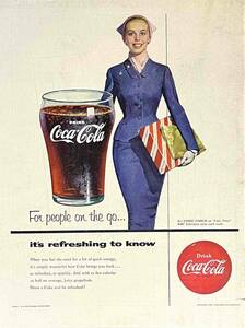 1954年Coca~Colaコーラを飲んでリフレッシュ/ヴィンテージ雑誌広告オリジナル・ポスター