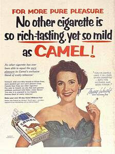 1954年Camelテレサ・ホワイト、ハリウッド女優/ヴィンテージ雑誌広告オリジナル・ポスター