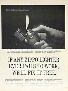 1965年ZIPPO Lighters勲章を授与されたとき、それは彼のポケットの中にあった。/ヴィンテージ雑誌広告オリジナル・ポスター