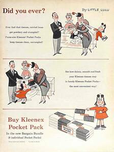 1956年Kleenex ポケットパック ティッシュ/ヴィンテージ雑誌広告オリジナル・ポスター
