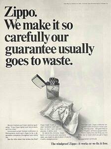 1968年ZIPPO Lighters丁寧に作っているので、保証が無駄になってしまうこともよくあります。/ヴィンテージ雑誌広告オリジナル・ポスター