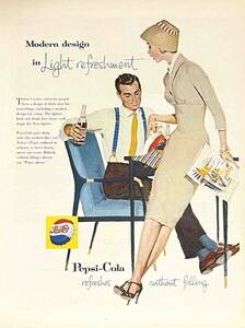 1957年Pepsiペプシコーラは、この現代の食生活にもよく合います。/ヴィンテージ雑誌広告オリジナル・ポスターb