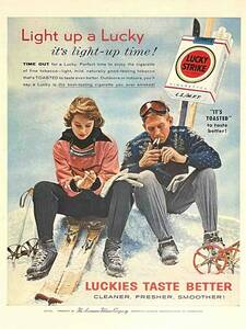 1956年LUCKY STRIKEラッキーはよりクリーンでフレッシュな味わい。よりスムーズに！/ヴィンテージ雑誌広告オリジナル・ポスター