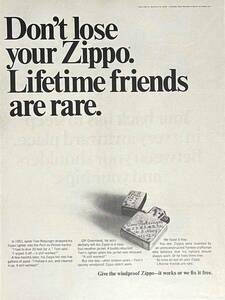 1968年ZIPPO LightersZIPPOを失くさないようにしてください。生涯の友人は稀です。/ヴィンテージ雑誌広告オリジナル・ポスターb