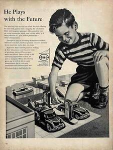 1951年Esso彼は未来と遊ぶ 小さな男の子のおもちゃは彼にとってとても本物です.。/ヴィンテージ雑誌広告オリジナル・ポスター