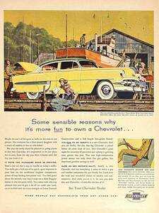 1954年Chevroleシボレー ベルエア 4 ドア セダン。/ヴィンテージ雑誌広告オリジナル・ポスター