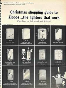 1950年代ZIPPO LightersZippos のクリスマス ショッピング ガイド...機能するライター。/ヴィンテージ雑誌広告オリジナル・ポスター