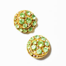 Vintage BSK　1950′s green×aurora rhinestone goldmetal 　 earrings_画像2