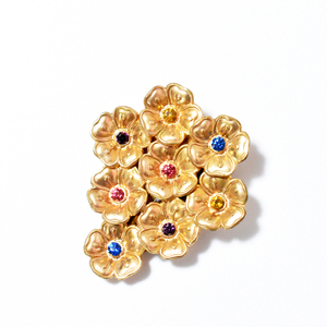 Vintage 1940's multicolor rhinestone flower motif goldmetal clip　 brooch