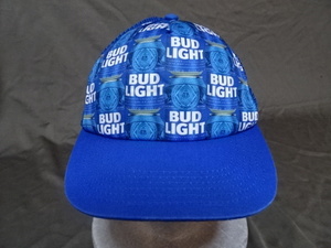 激レア USA購入 人気アメリカン ビール バド ライト【BUD LIGHT】 缶ビールプリントデザイン メッシュキャップ 青 中古良品