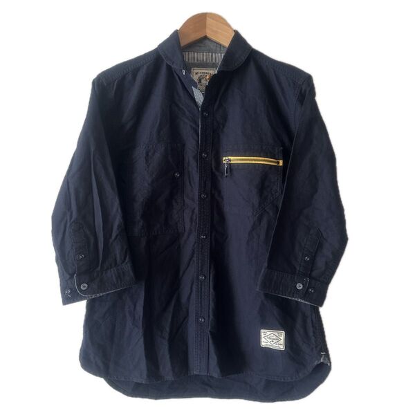 MITSUMINE ミツミネ メンズ七分袖綿シャツ USED M ネイビー
