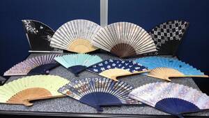 m424 fan ... pattern * color * plain *11 point set set sale capital fan / wooden / Japanese clothes / kimono / Showa Retro / kimono small articles / Kyoto / day text ./ summer / "uchiwa" fan 