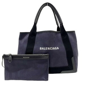 BALENCIAGA Balenciaga темно-синий бегемот s большая сумка 339933 парусина × кожа темно-синий × черный сумка имеется [ б/у товар ] 22405K303