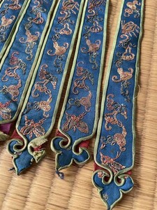 ★きものさらさ　アンティーク★G　中国布　刺繍　飾り布　衣装　清朝　金襴　緞子　錦　面袋　装束　寺裂　時代裂　反物　古布　古裂