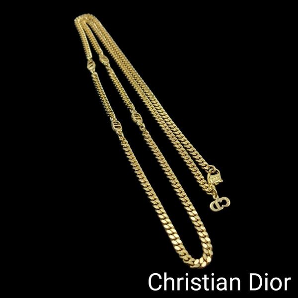 【極美品】Christian Dior ロングネックレス CD 喜平 ゴールド