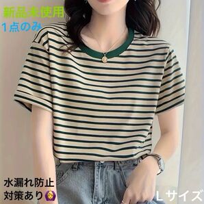 【新品未使用】ボーダー Tシャツ グリーン 半袖 カットソー ボーダー柄