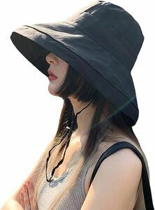 UVカット帽子 レディース ハット　つば広あご紐付き風で飛ばない小顔帽子 紫外線 ハット 帽子
