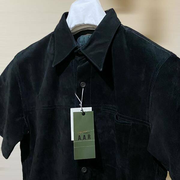 希少 未使用 YOHJI YAMAMOTO DURBAN A.A.R ピッグレザー半袖シャツ ARCHIVE VINTAGE ブラック ヨウジヤマモト 豚革