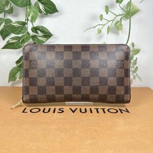 1円 ルイヴィトン LOUIS VUITTON ダミエ エベヌ ラウンドファスナー ジッピー オーガナイザー 長財布 シリアル CA0122 男女兼用