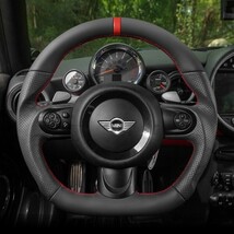 MINI ミニ R56/R55/R57/R58/R59 MINI COOPER ミニクーパー D型 ステアリング ホイール ハンドル レザーxパンチングレザー トップマーク有_画像2