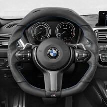 BMW 5シリーズ F10/F11 丸形エアバッグ D型 ステアリング ホイール ハンドル レザーxパンチングレザー トップマーク無_画像2