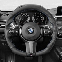 BMW 3シリーズ F30/F31/F34/F35/F80 M3 丸形エアバッグ D型 ステアリング ホイール ハンドル レザーxパンチングレザー トップマーク無_画像2