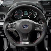 SUBARU スバル インプレッサ GP/GJ 前期 (11-14) D型 ステアリング ホイール ハンドル レザーxパンチングレザー トップマーク無_画像2