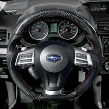 SUBARU スバル XV GP 前期 (13-15) D型 ステアリング ホイール ハンドル 本カーボンxパンチングレザー トップマーク無_画像2