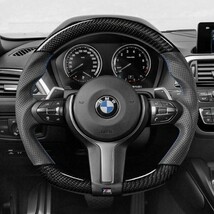 BMW SUV X1/X2/X3/X4/X5/X6 丸形エアバッグ D型 ステアリング ホイール ハンドル 本カーボンxパンチングレザー トップマーク無_画像2