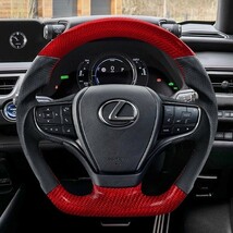 LEXUS レクサス LS 50系 (17+) D型 ステアリング ホイール ハンドル レッド本カーボンxパンチングレザー トップマーク無_画像2