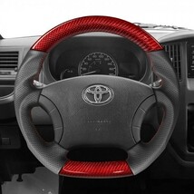 TOYOTA トヨタ ハイエース 200系 (04-13) D型 ステアリング ホイール ハンドル レッドカーボンxパンチングレザー トップマーク無_画像2