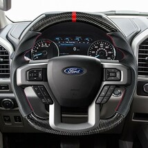 FORD フォード F-150 (14+) D型 ステアリング ホイール ハンドル 本カーボンxパンチングレザー トップマーク有_画像2