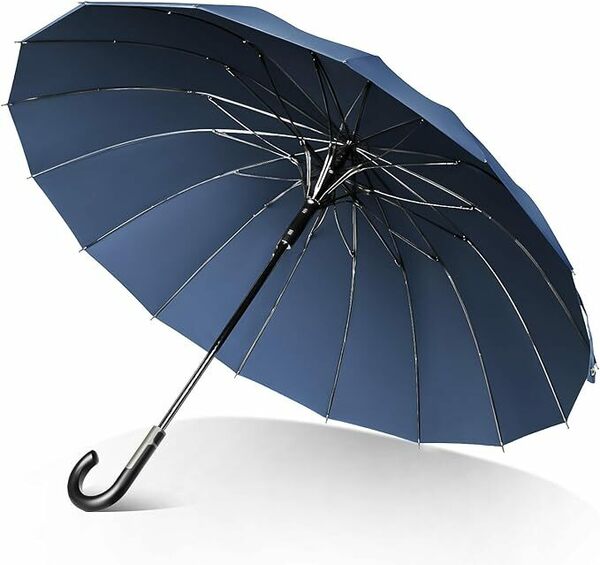 傘 メンズ 長傘 雨傘 【高強度16本骨 大きいサイズ】 直径115cm 丈夫なグラスファイバー骨 耐風 超撥水 ジャンプ傘 ワンタッチ 青 ブルー