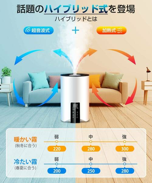 ハイブリッド加湿器　超音波＆加熱式　大容量5L