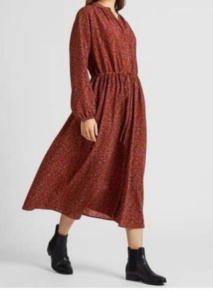 UNIQLO プリントVネックロングシャツワンピース